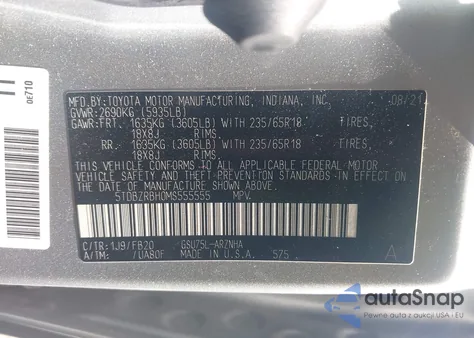 2021 Toyota Highlander Le from USA, damaged, VIN 5TDBZRBH0MS555555
